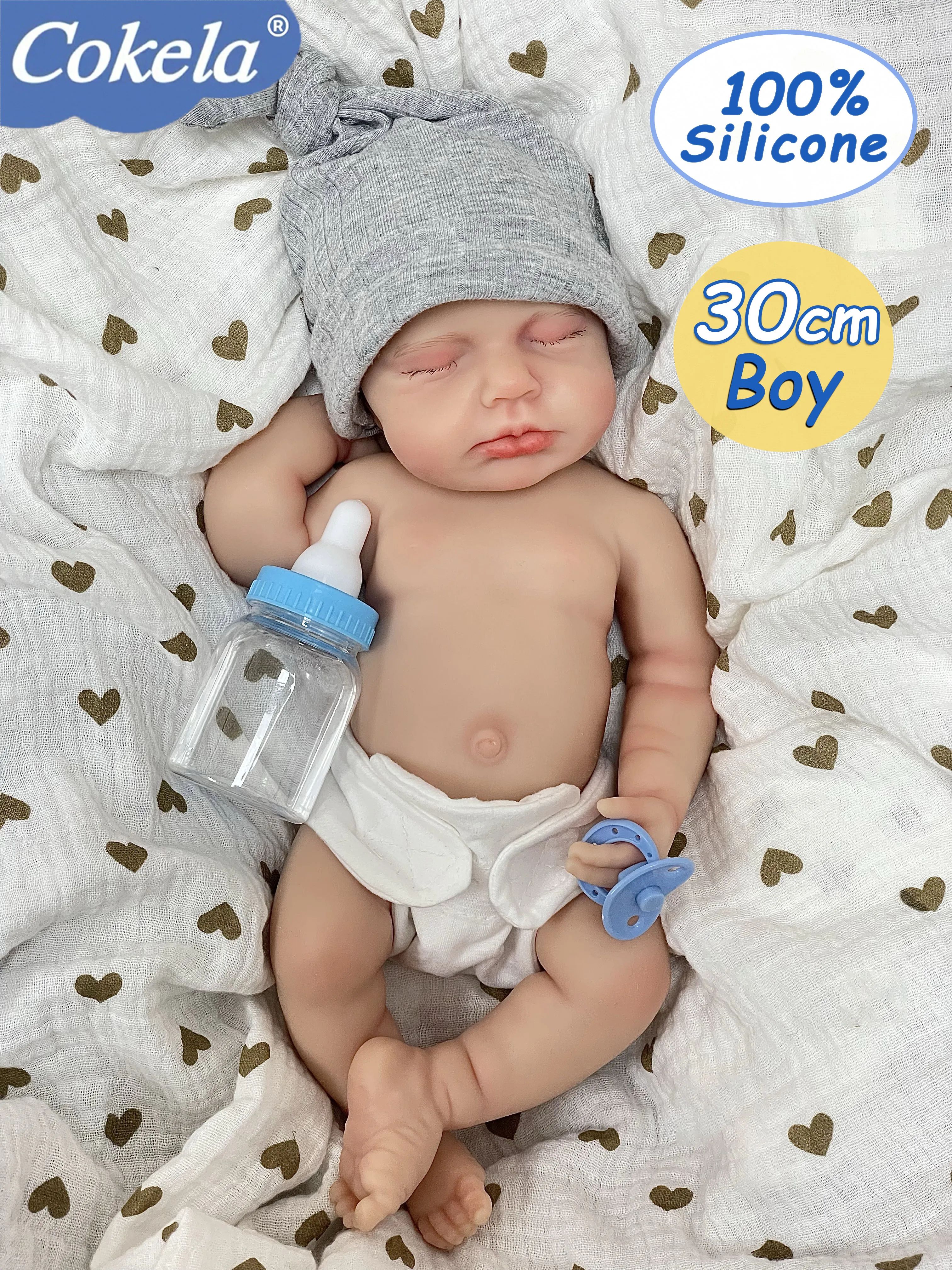 

Cokela 12 inch Full Solid Silicone Flexible Elastic Super Soft Cute Small Size Lifelike Reborn Baby Doll Boy