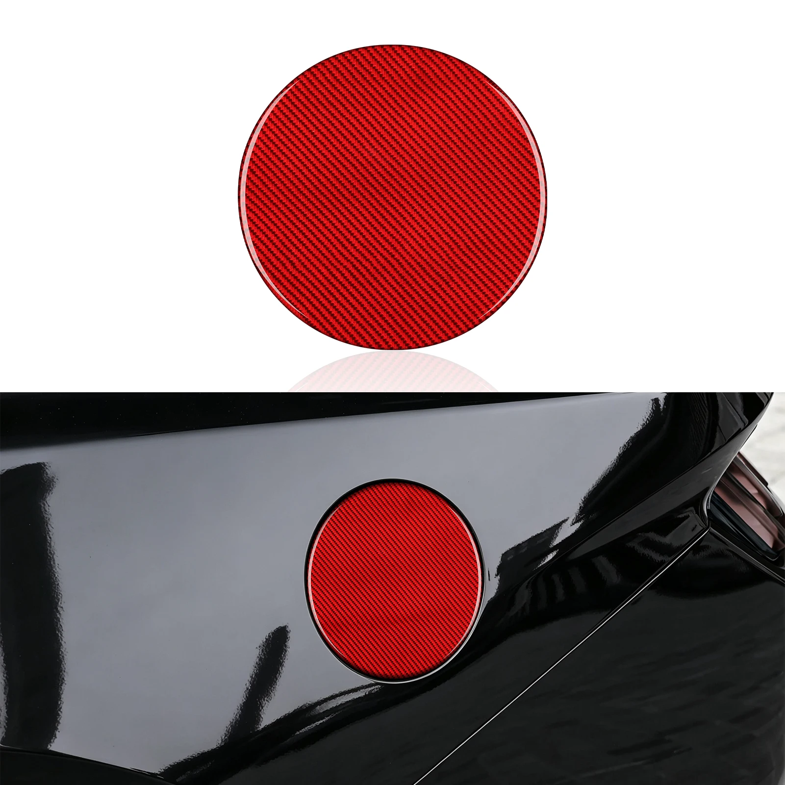 Red Soft Carbon Fiber Interior Sticker. Car Rear Fuel Tank Cap Panel. For Ford Mustang 2024-2028 Trim Accessories.