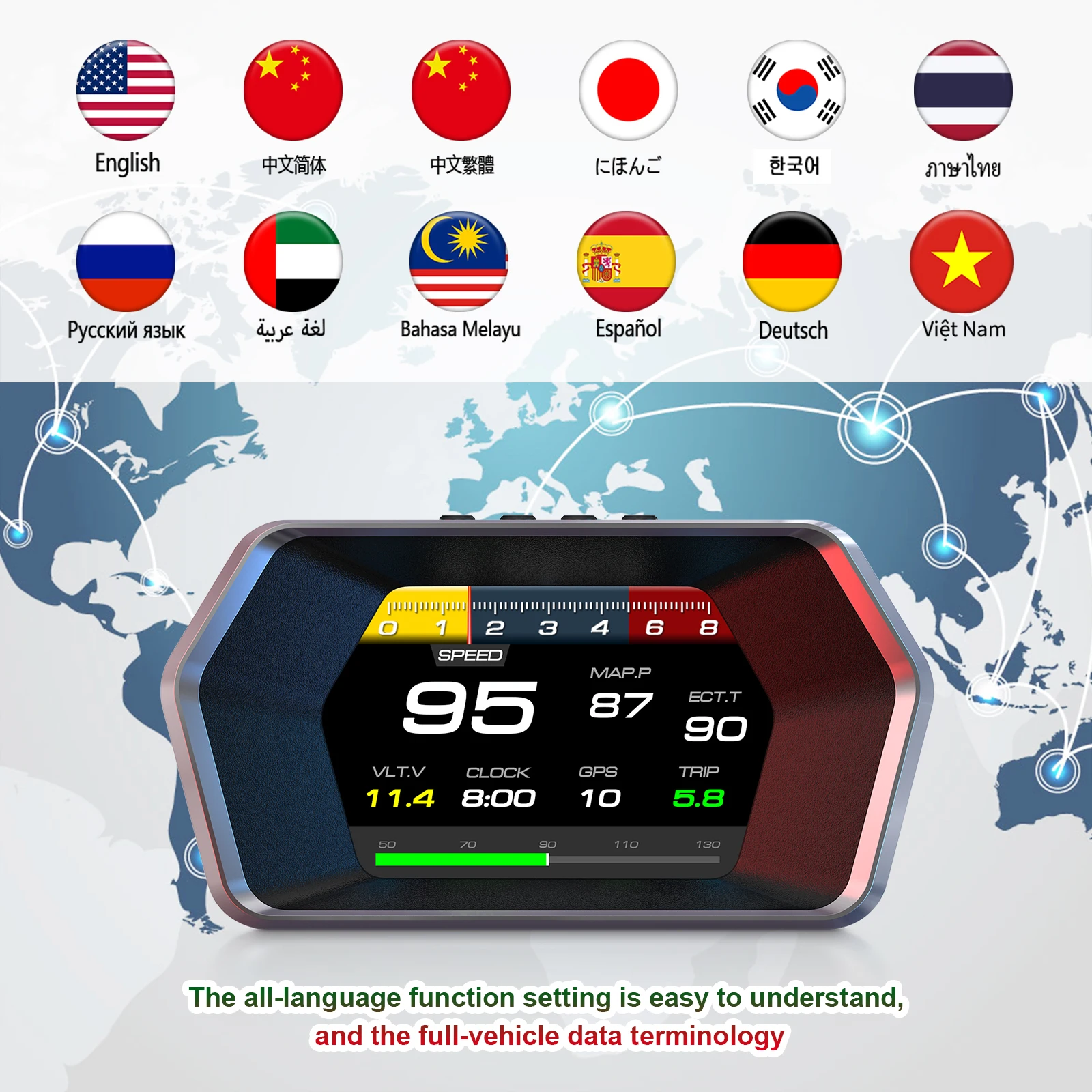 100% P17 OBD+GPS Digital Head Up Display On-board Computer Windshield Projector Water&Oil Temp Gauge Auto Electronics