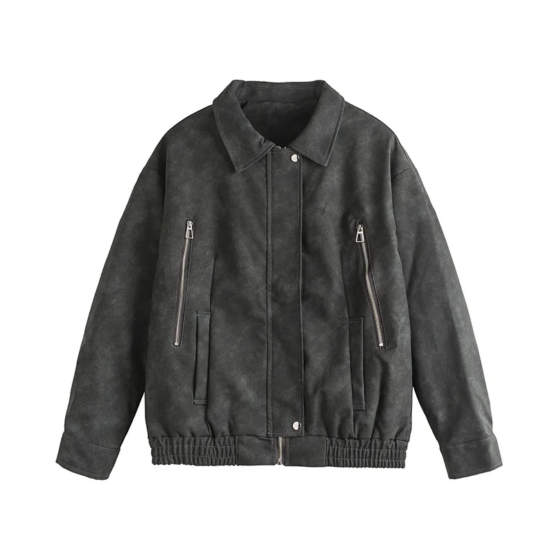 

Японские и корейские мужские однотонные куртки с отложным воротником и длинными рукавами, повседневные модные простые базовые свободные куртки из искусственной кожи, мужские пальто