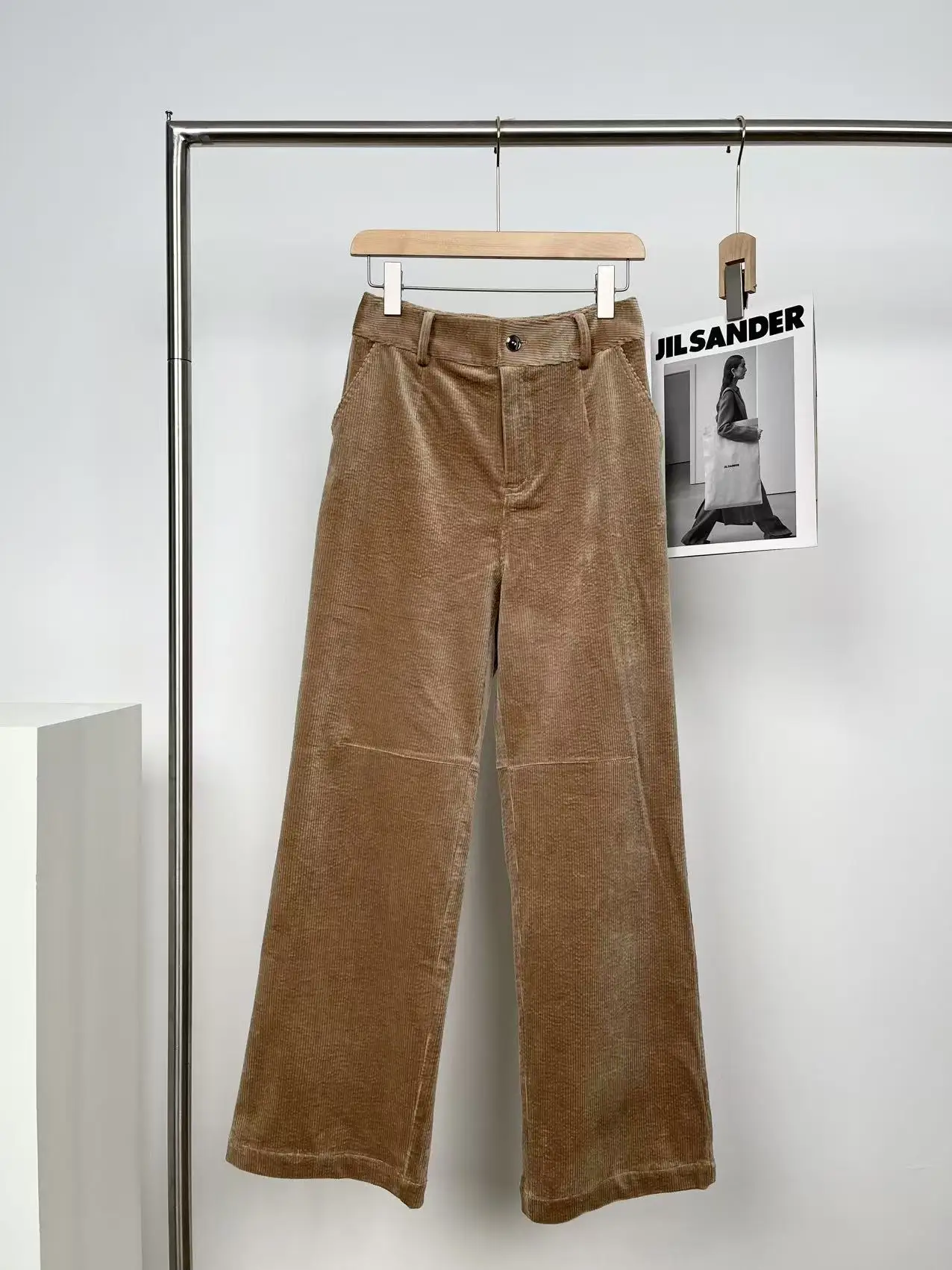 여성용 고급 비즈 장식 스트라이프 코듀로이 캐주얼 팬츠 와이드 레그 바지