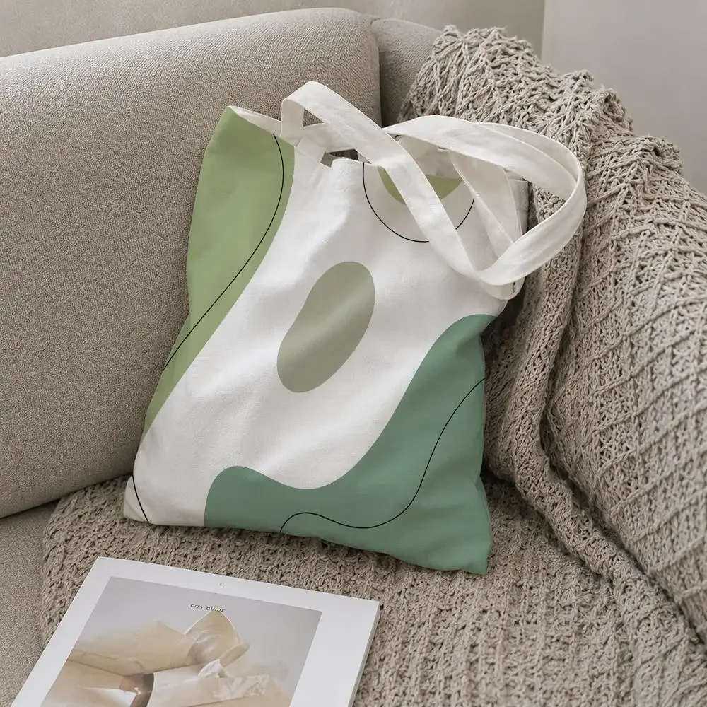 Morandi Abstract Line Illustration Storage Bags Storage Bags Canvas Tote Bag Large Capacity Shoulder Eco Shopping Handbag