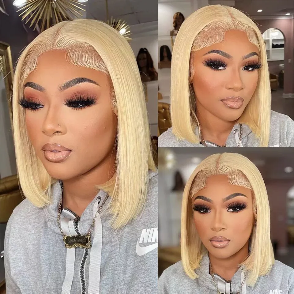 

Straight Short Bob Wig 613 Blonde Wig Colored Human Hair Lace Frontal Wig For Women Brazilian Lace Front Wig Glueless Hair