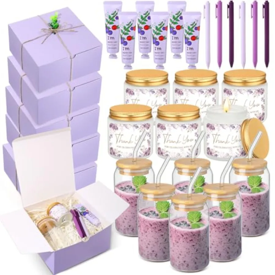 

6 Sets Baby Shower Prizes for Game Winners, Baby Shower Favors Including Glass Cup Scented Candles Hand Cream Pens Gift Box wit