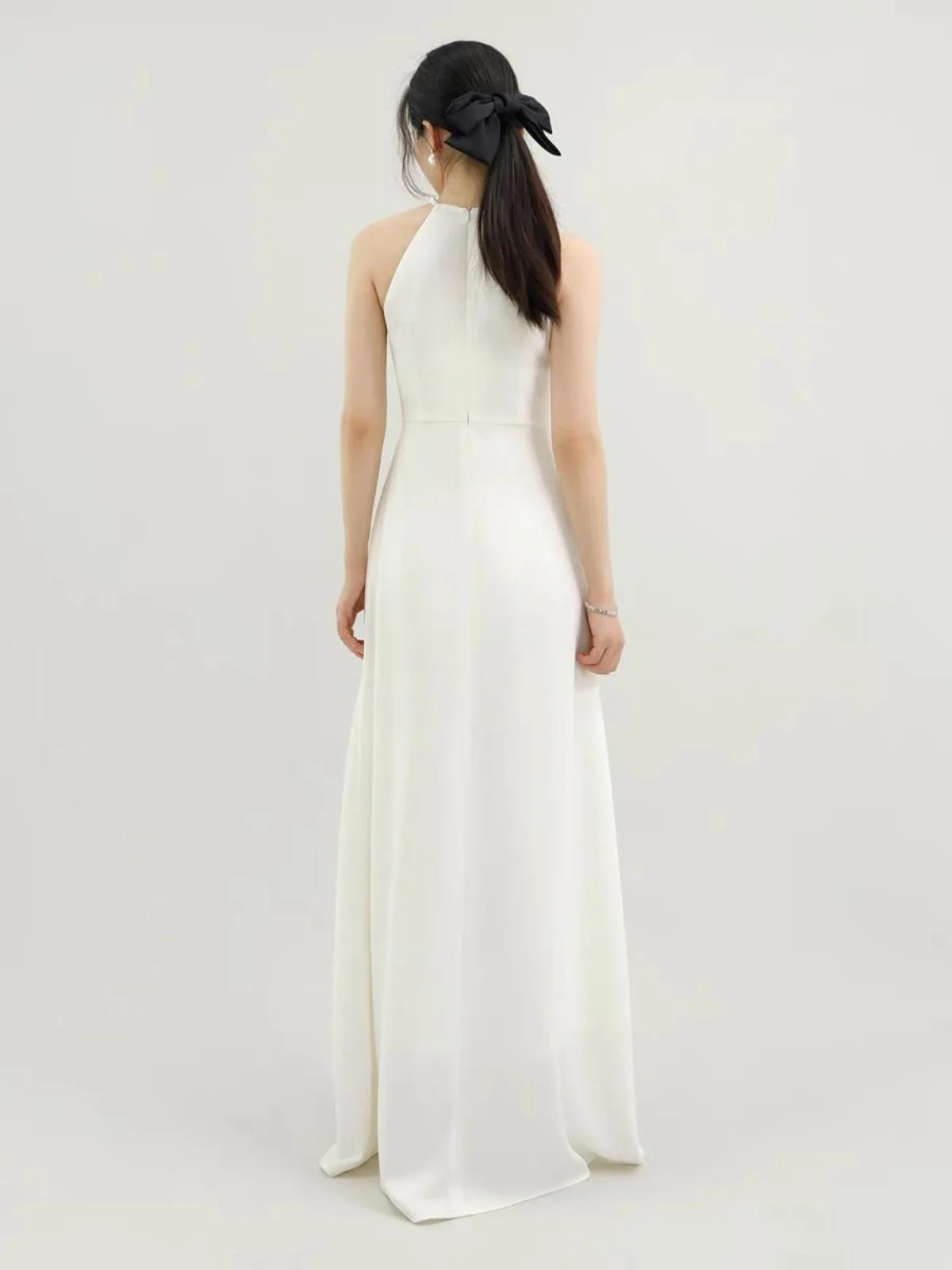 فستان زفاف طويل أنيق بخط عنق للسفر والتصوير الفوتوغرافي، ملابس تنحيف، ملابس يومية، فستان أبيض عتيق، بوليستر سباندكس