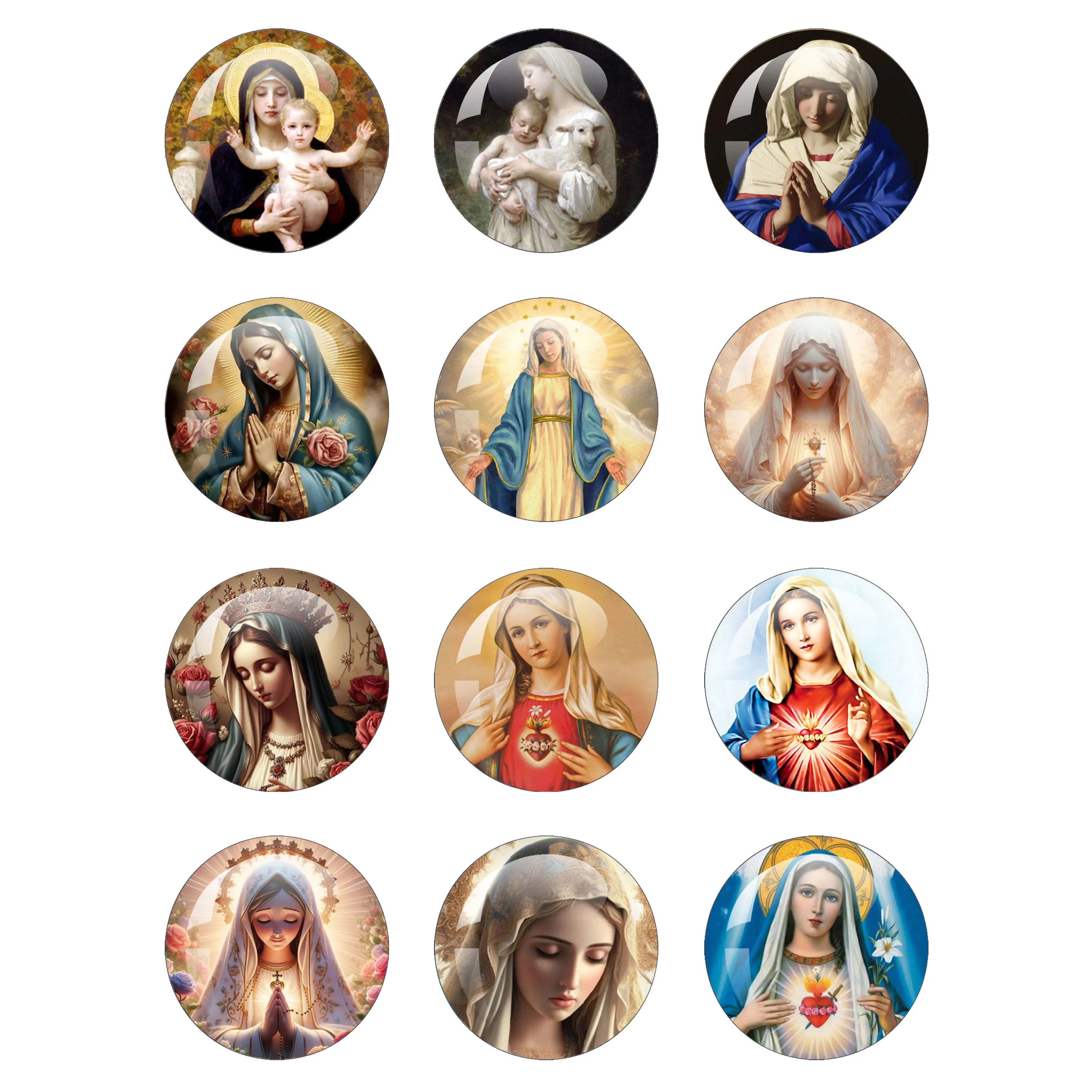 

Virgin Mary And Baby Jesus Religious Glass Cabochon 10mm-40mm Round Photo Glass Cabochon Demo Flat Back Making Findings