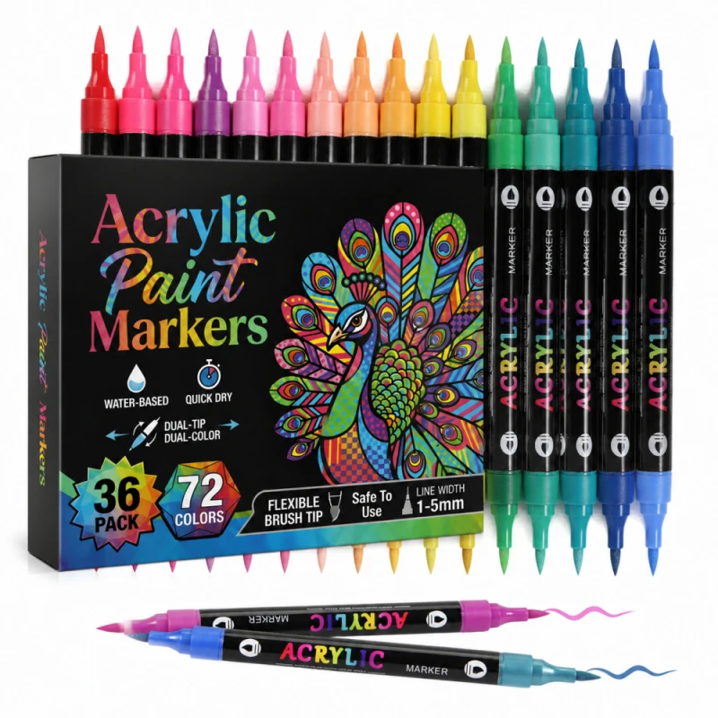 

72Colors Dual Tip Acrylic Paint Pens Markers for Wood Canvas Stone Rock Painting Glass Ceramic Surfaces DIY Crafts Drawing Color