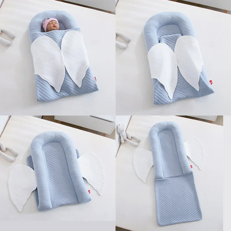 Foldable Baby Crib Angel\'s Wings Portable Wrap Blanket Enclosed Comfy Lounger For Baby Mommy\'s Hug-Like Cradle For Sweet Dreams