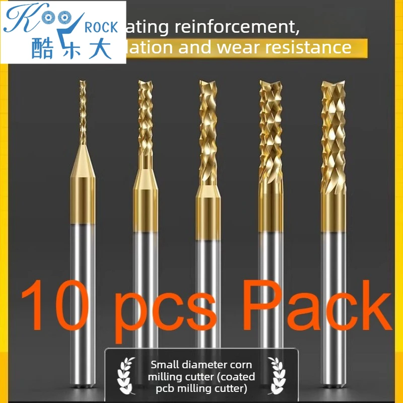 

5A Titanium Coated Tungsten Carbide PCB Engraving Bit, Corn Cob Router Bit 0.6-3.175mm for Circuit Board Graphite Board Milling