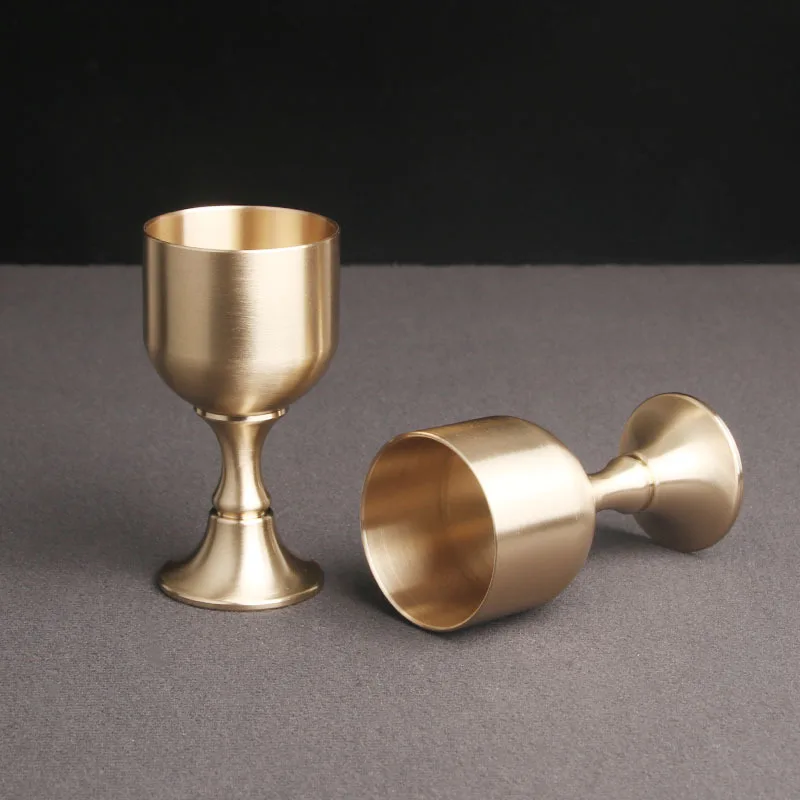 

Brass Brushed High-footed Wine Glass Craft Gift Holy Water Glass Simple Traditional Worship Wine Cup Copper Ornaments