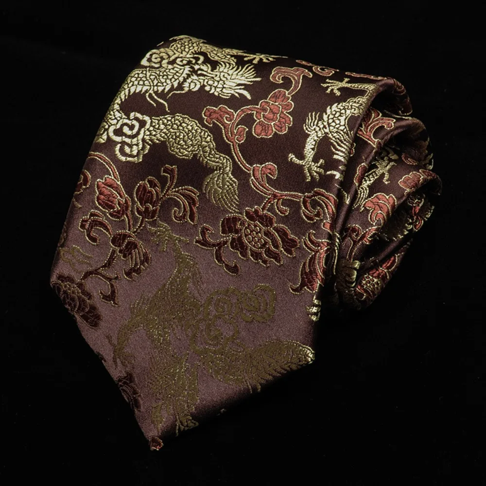 

Fashion Calligraphy Chinese Dragon Pattern Tie National Soft Jacquard Silk Tie Adjustable Hand Tied Men Necktie Groomsman