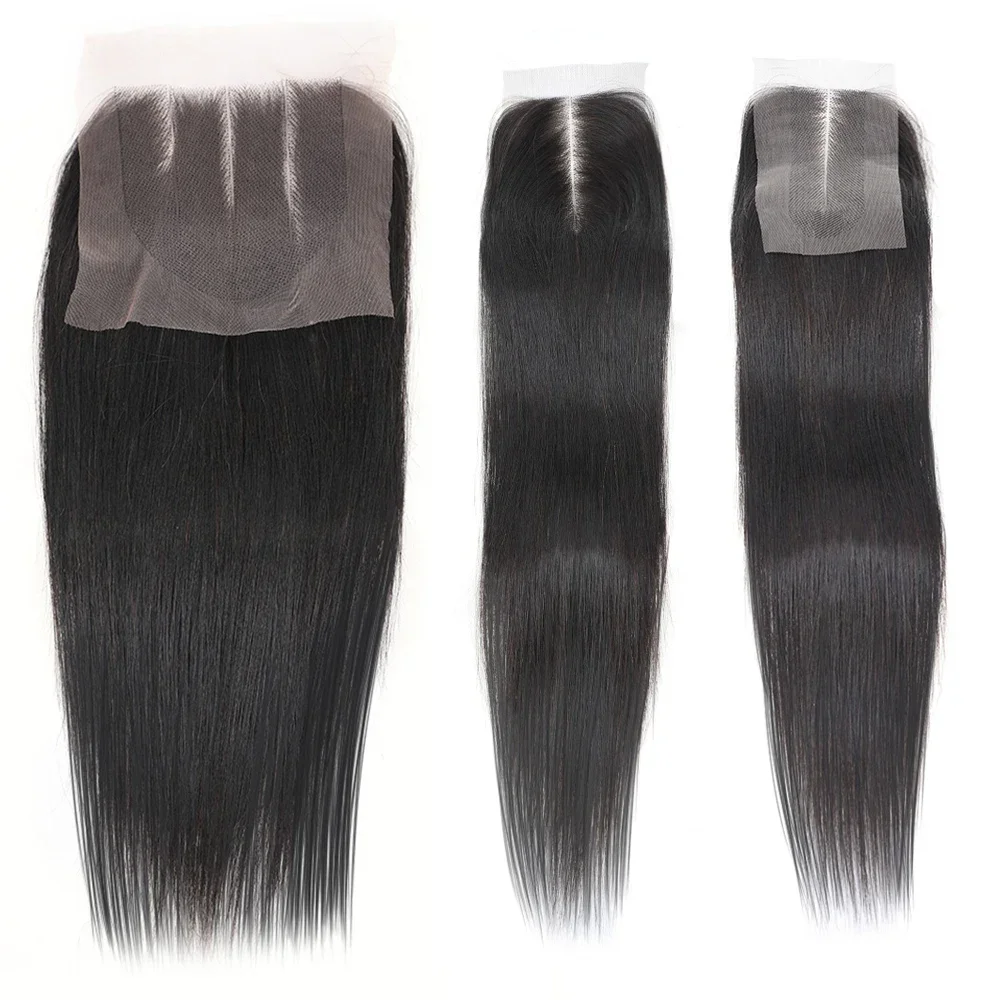 Bone Straight Raw Hair Closure Transparent Lace Frontal Closure Only 100% Hand Tied Bone Straight 2x6 4x4 5x5 Lace Closure