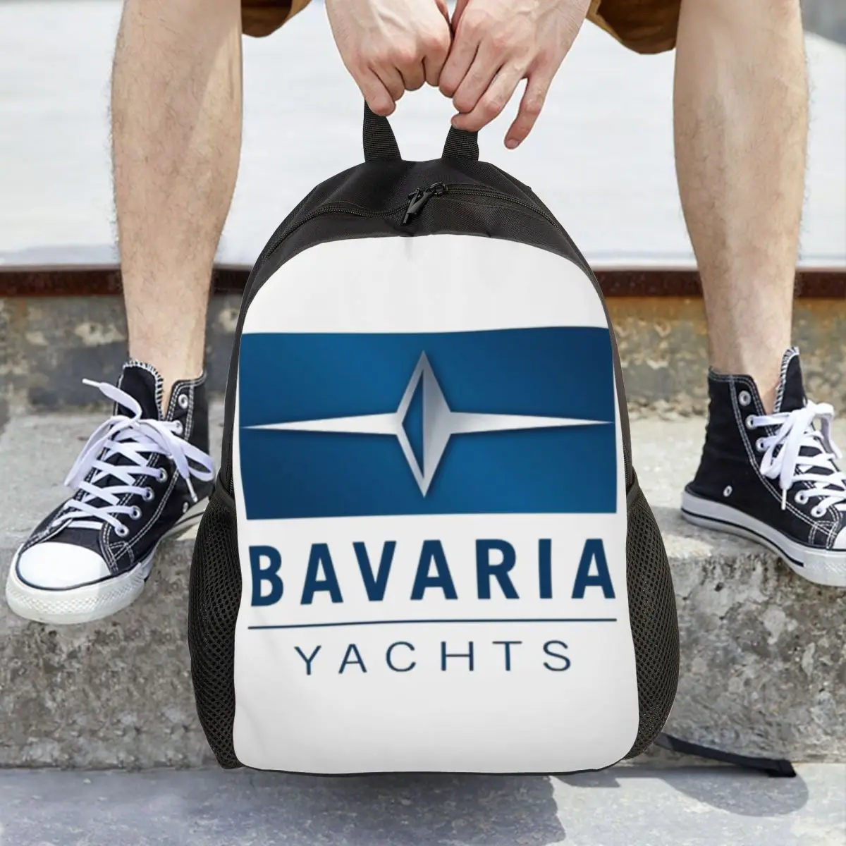 Bavaria Yachts Blue Silver Logo Student Backpack School Bag Hiking Travel Daypack for Men Women Fashion Bookbag Shoulder Bags