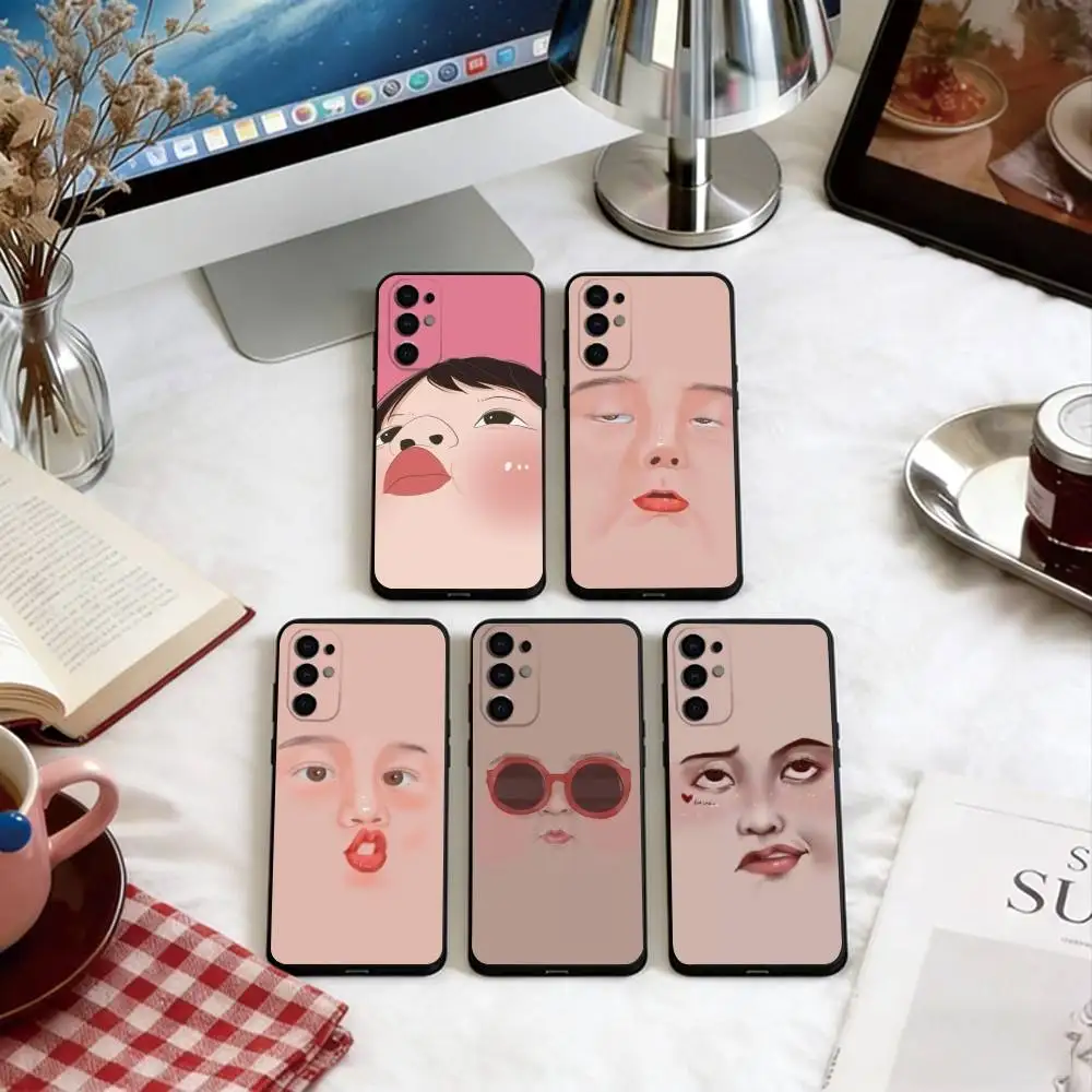 Abstract facial expression Phone Case For Samsung S25,S24,S21,S22,S23,S30,Ultra,S20,Plus,Fe,Soft Silicone Black Cover