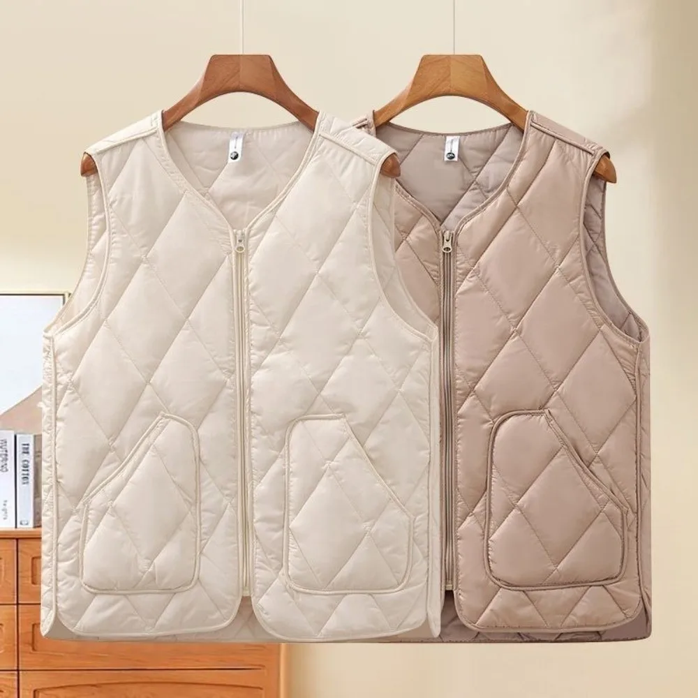 Versatile Zipper Closure Women's Vest Sleeveless Warm Cotton Fill Cotton Vest Plus Size Loose Waistcoat Autumn Winter