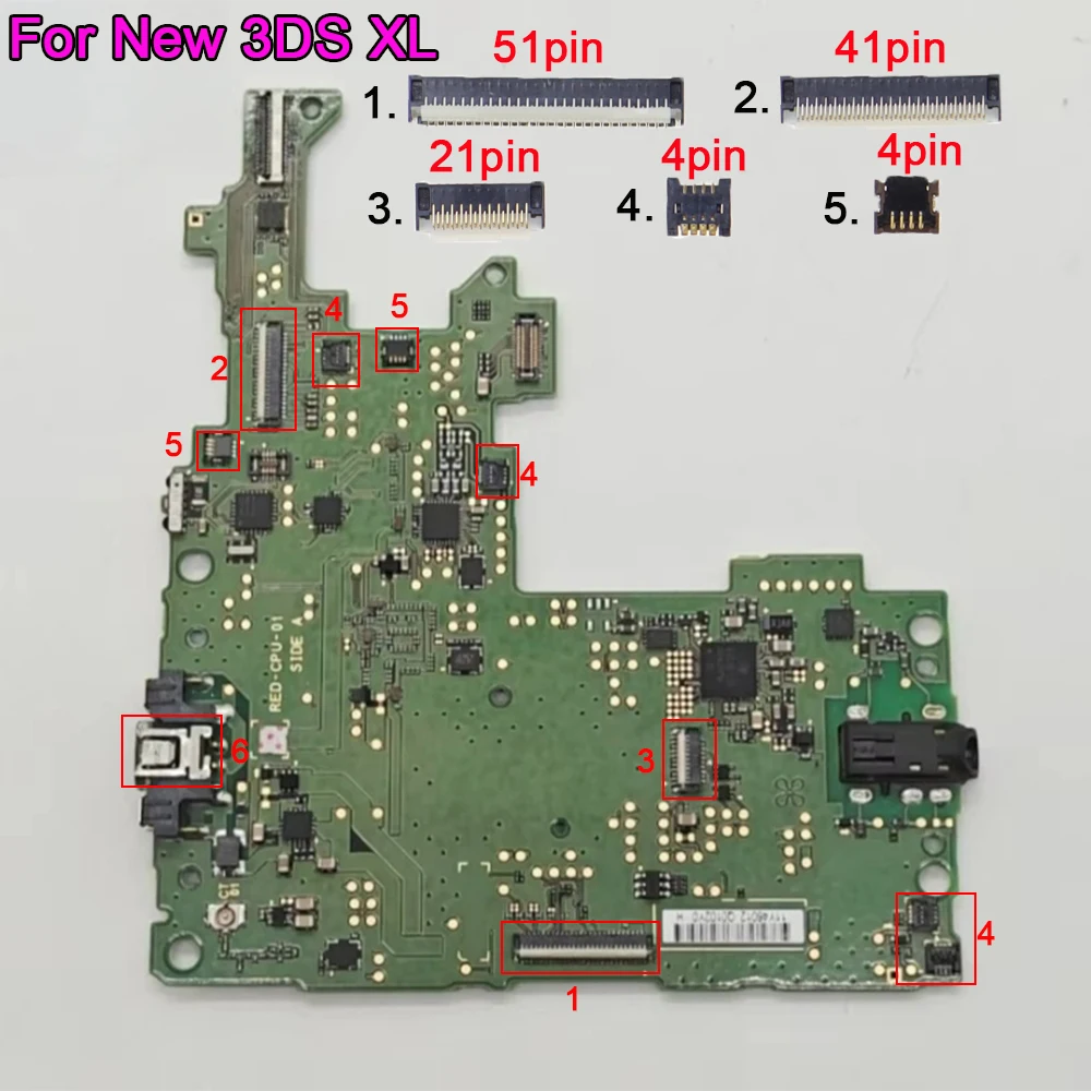 1PC USB Charging Port ,Joystick Touch ,Game SD Card Slot Socket ,Lower LCD Screen FPC Connector For New 3DS LL/ XL Console