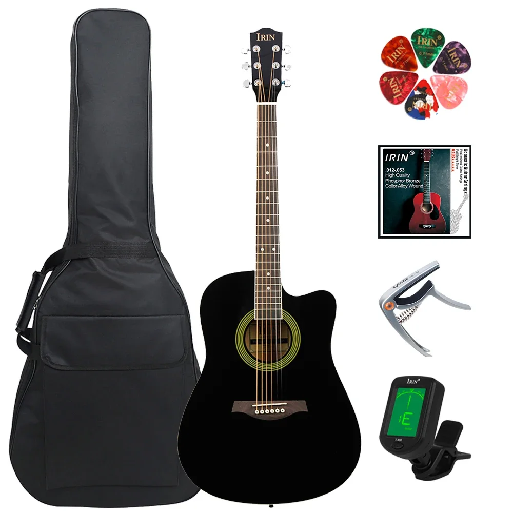 

IRIN 41 Inch 6 Strings Acoustic Guitar 21 Frets Basswood Body Folk Guitarra with Strings Bag Capo Guitar Parts & Accessories