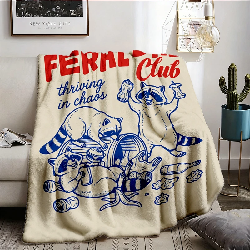 Funny Dad Flannel Blanket, Feral Dad Club Raccoon Throw, Fathers Day Birthday Gift for Men