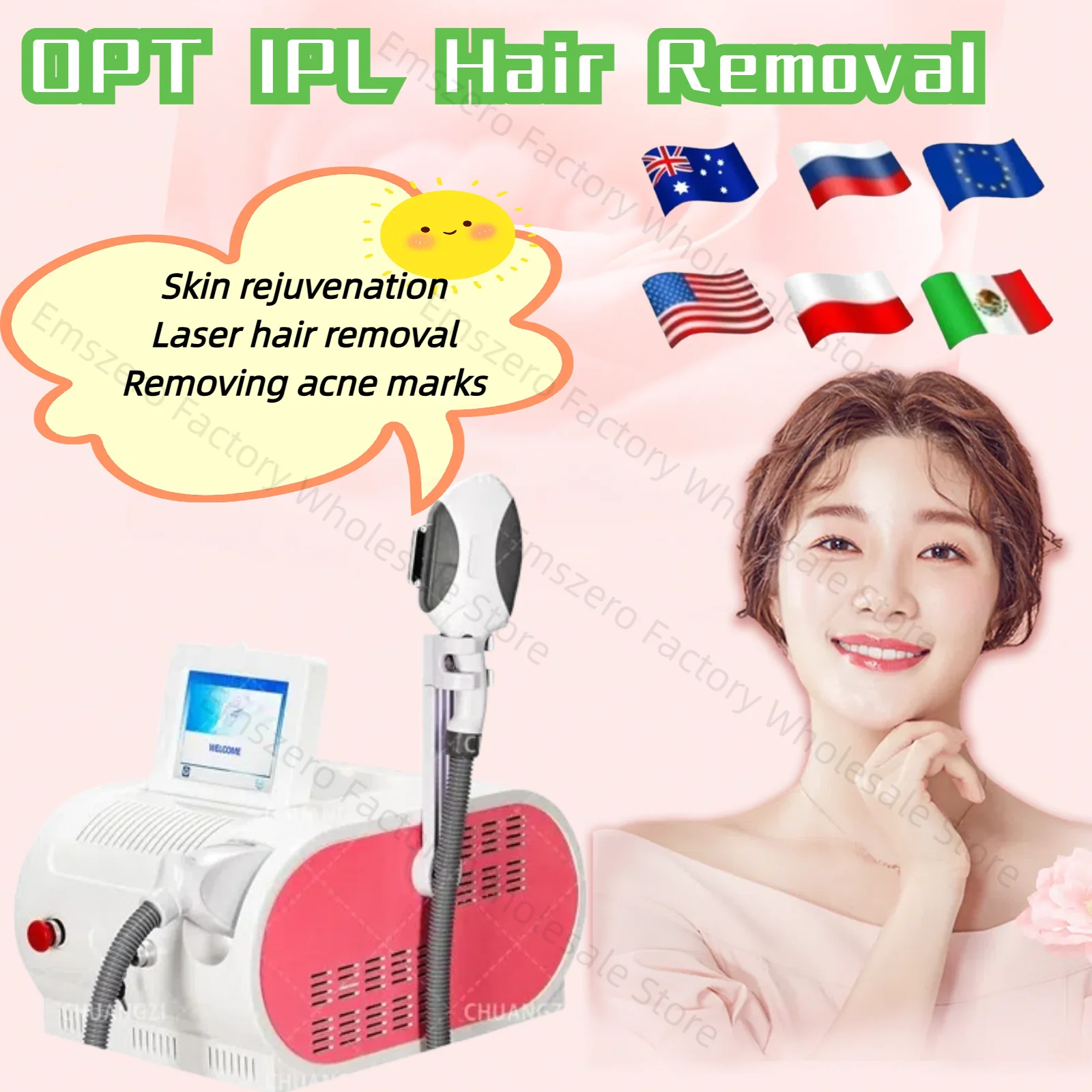 

Portable OPT Elight Hair Removal Machine 3Filters Flawless Painless Laser Hair Removal IPL Skin Rejuvenation Epilator