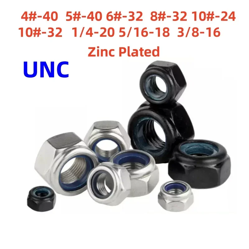 UNC Zinc Plated Nylon Lock Nut Hexagon Nylon Insert Self Lock Nut 4#-40 5#-40 6#-32 8#-32 10#-24 10#-32 1/4-20 5/16-18 3/8-16