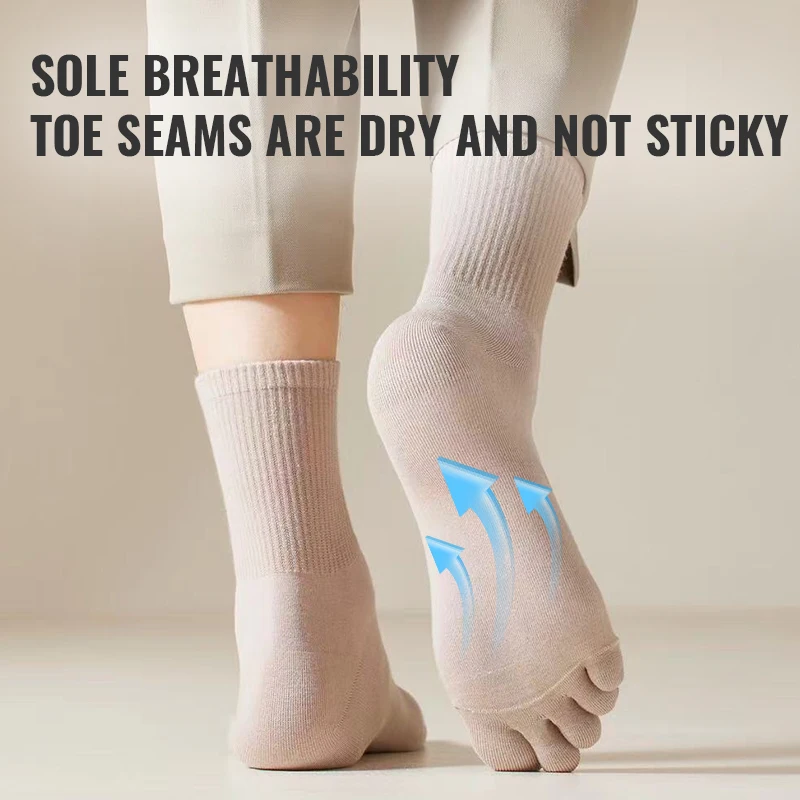 MiiOW 100% Pure Cotton Five Finger Socks Sweat Absorbent Antibacterial Breathable Men Seamless Spilt Toe Sock Thick Crew Socks