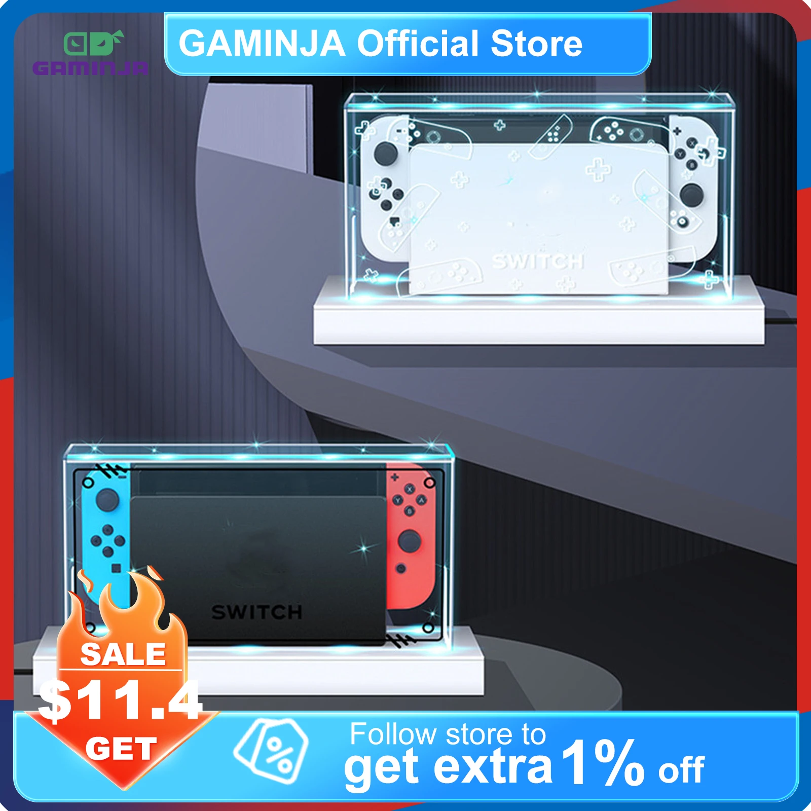 

GAMINJA Dust Cover RGB Base For Nintendo Switch Oled Console Acrylic Display Shell Protective Storage Cover LED Game Accessories