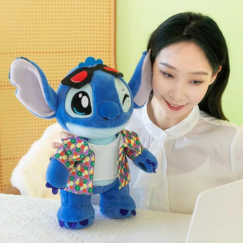 

Cool Cute Stitch 40Cm Plush Doll Toy Disney Personality Creative Trend Glasses Vest Coat Doll Pillow Ornaments Birthday Gift