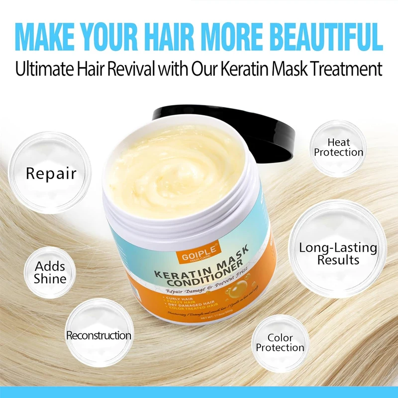 Goiple Keratin Mask Conditioner Repair Damaged Dry Hair Keratin Serum Moisturizer for Color Treated Hair Protein Curly Treatment