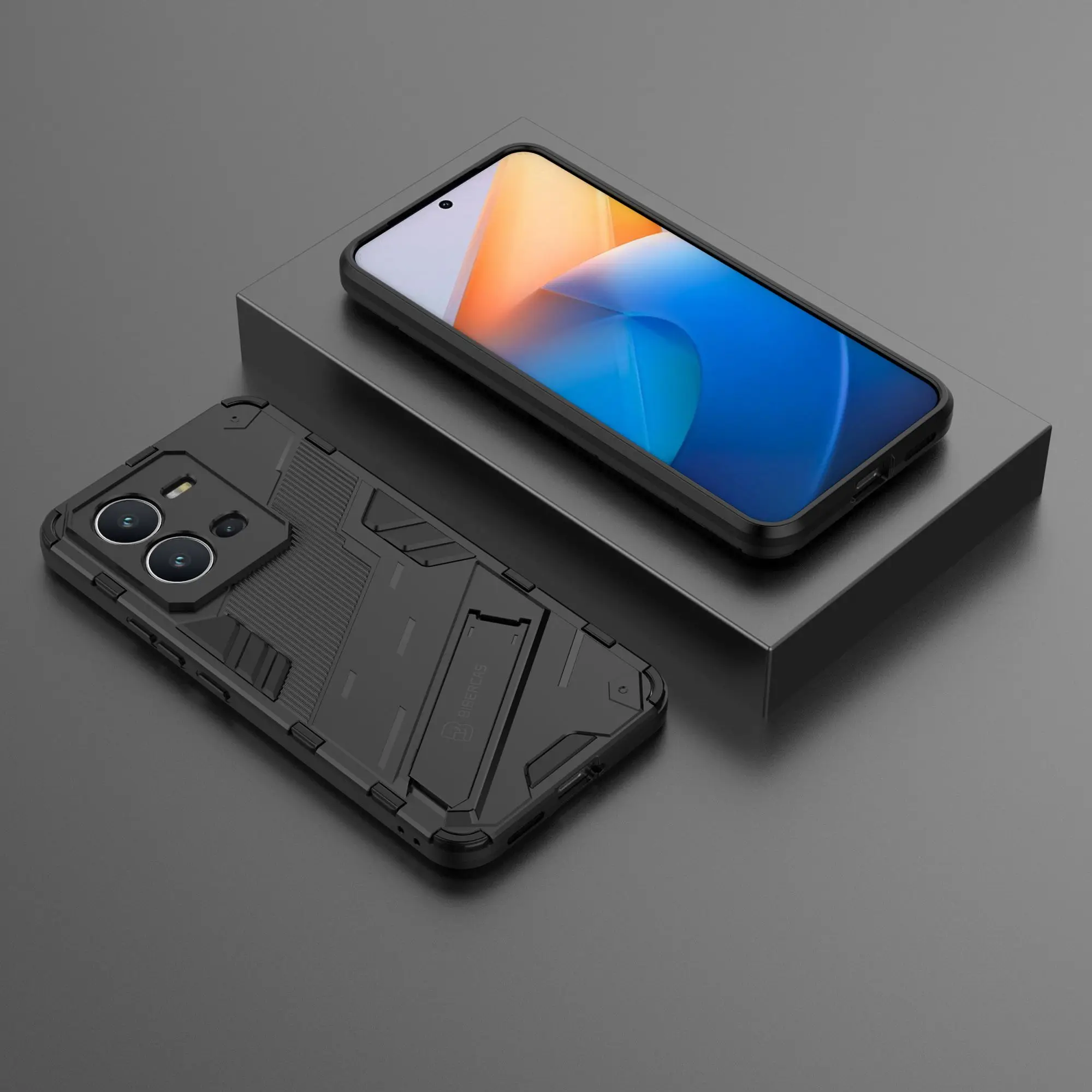 حافظة صلبة من البولي كربونات + حافظة ناعمة مضادة للسقوط من مادة TPU لهاتف vivo V25 5G، غطاء مقاوم للصدمات للهاتف الخلوي - أسود