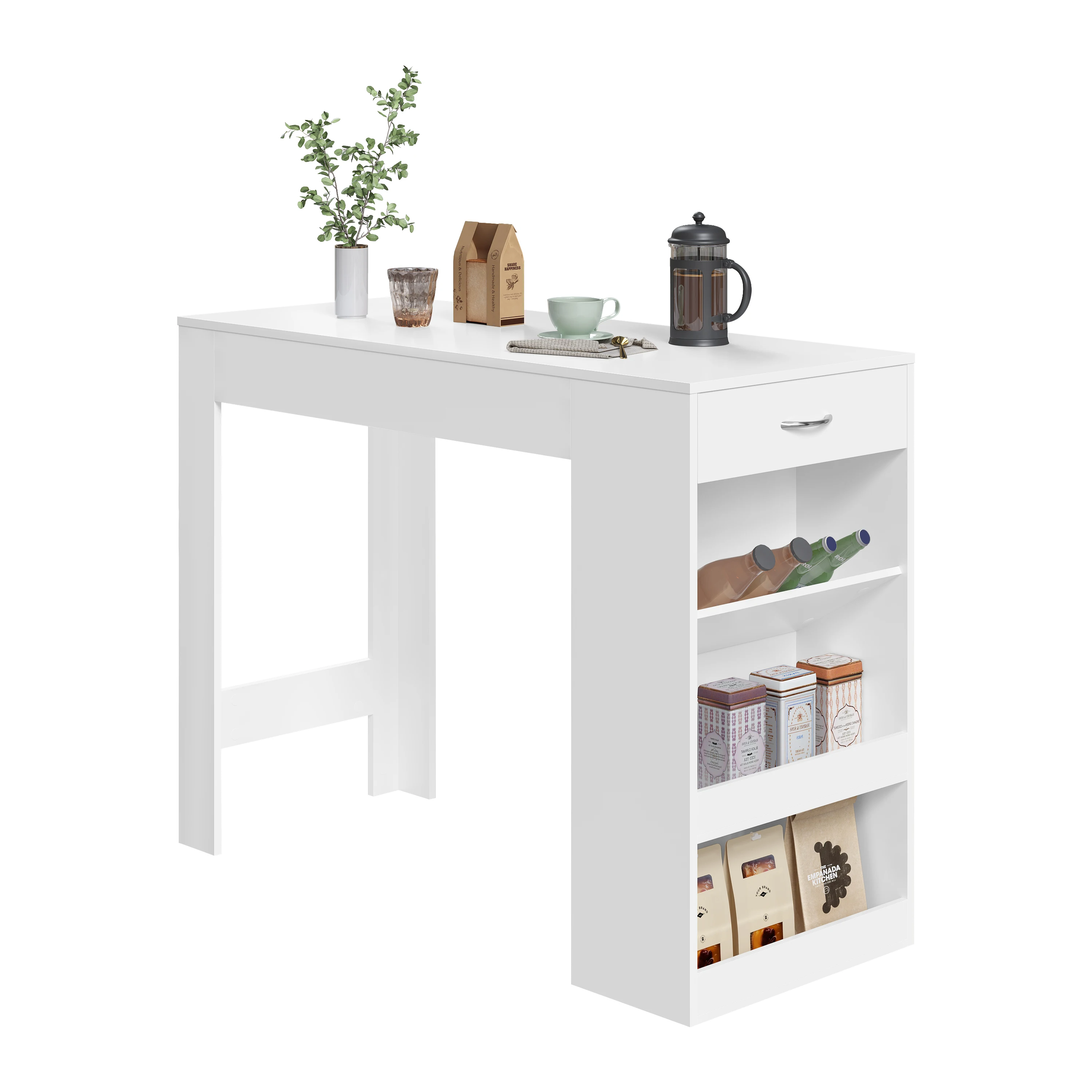 WOLTU Bartisch mit Weinregal, Heim-Esstisch mit 1 Schublade, 3 Regalen für Küchentheke, Esszimmer, hoher Tisch, 120 x 50 x 90 cm