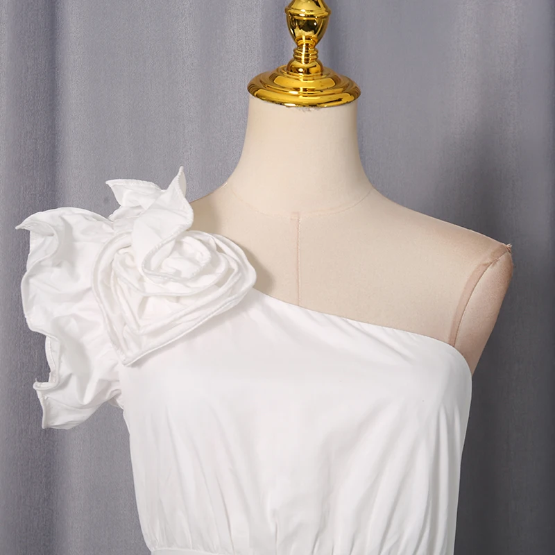 KBQ Slim Spliced Appliques Backless Ruffled Dresses for Women Diagonal Collar Sleeveless Patchwork Ruched Bodycon Dress Female