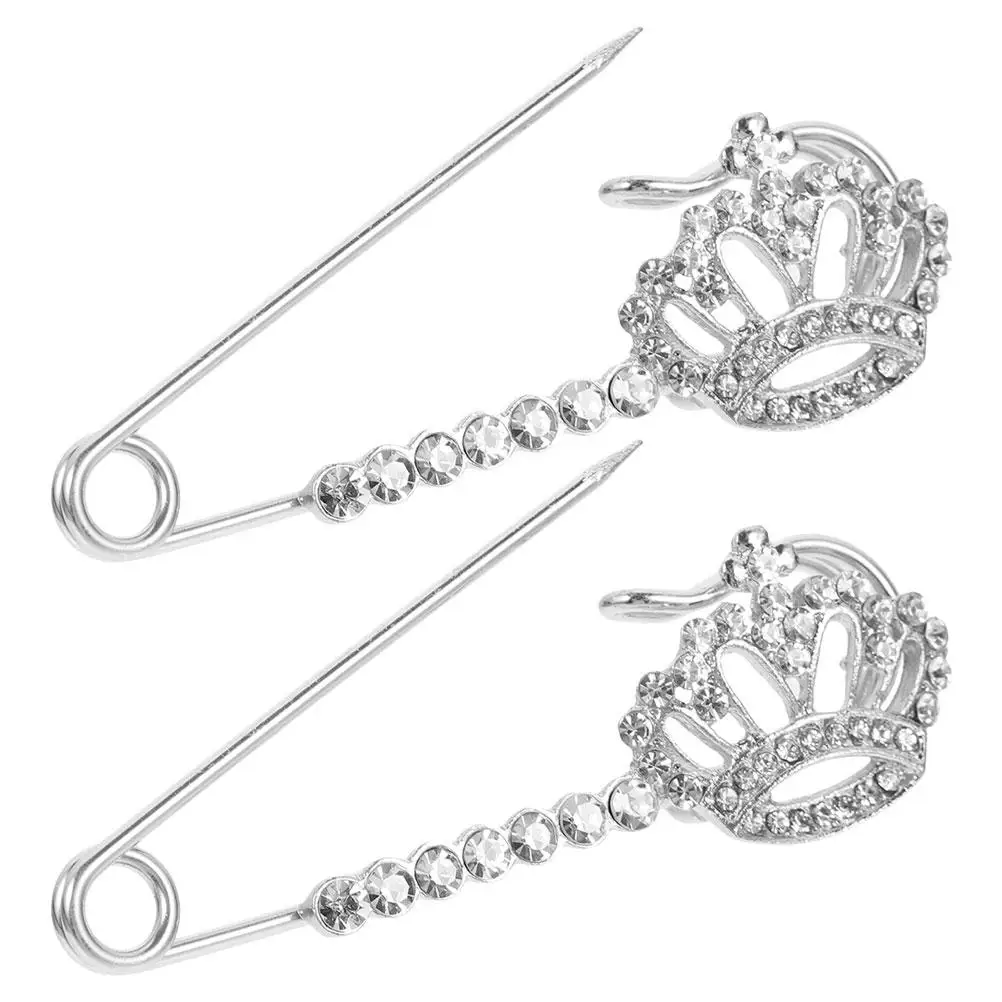 2 Pcs Women's Clothing Crystal Crown Brooch Clothes Pins Rhinestones Decoration