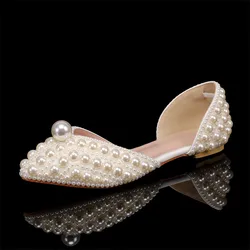 Luxury Handmade Full Pealrs Beading Women Flats Pumps elegante banchetto per feste a punta per ragazze moda scarpe da sposa da sposa