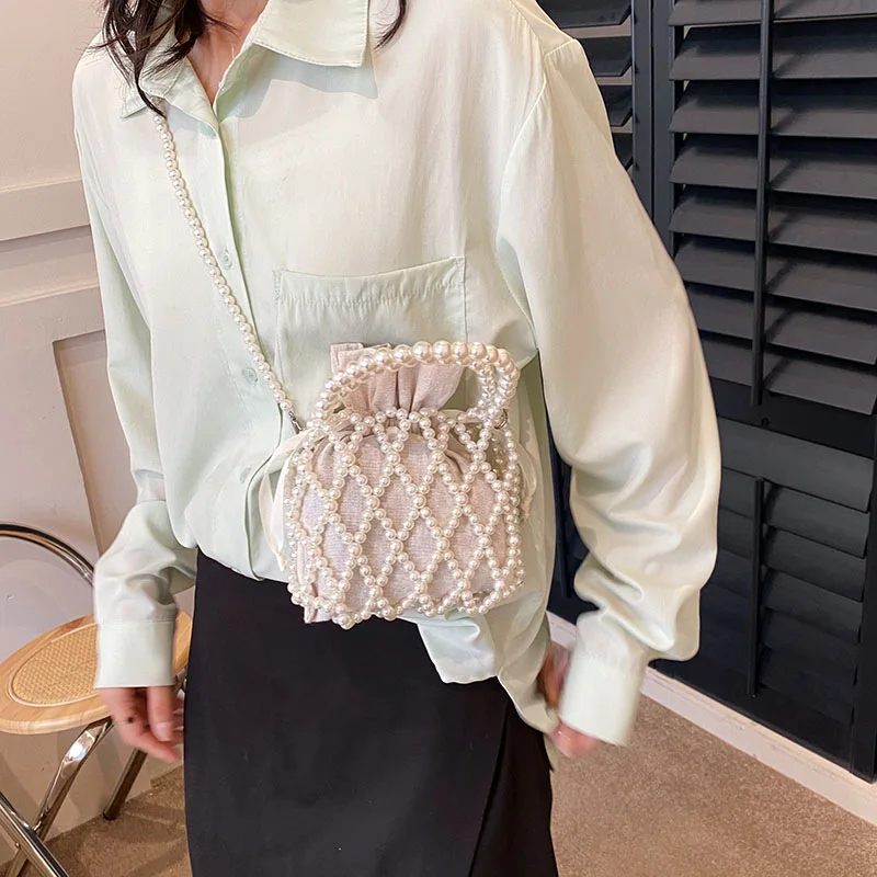 Sac à Main en Perles Style Français Tissé pour Femme, Sacoche à Bandoulière Assortie avec Tout, Design Élégant, Nouvelle Collection Été 2023