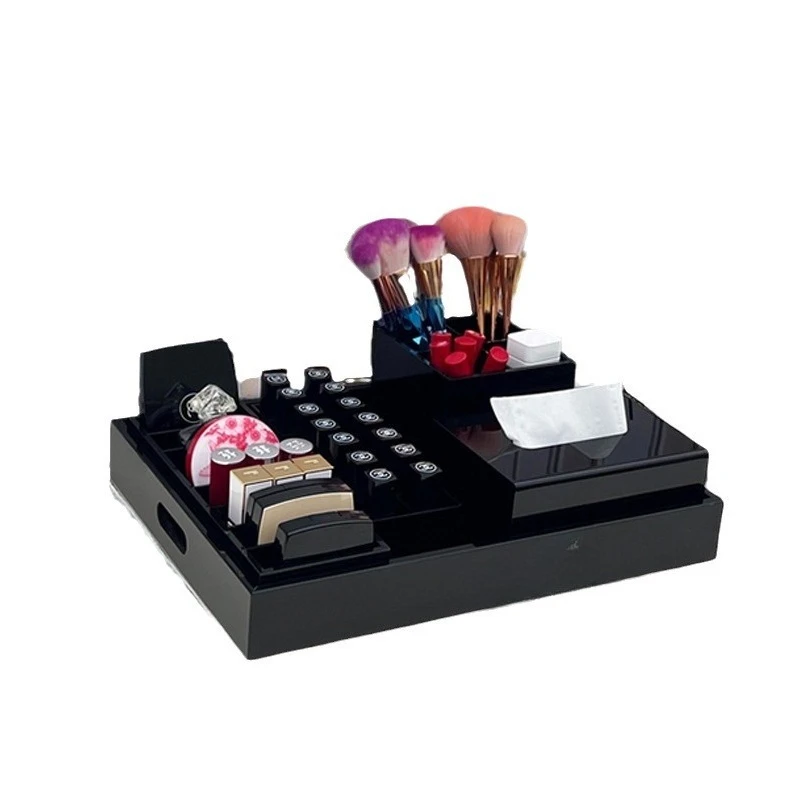 صندوق تخزين أحمر الشفاه لمستحضرات التجميل المكتبية، فرشاة تجميل أكريليك فاخرة ومتعددة الوظائف، تشطيب شبكي كبير