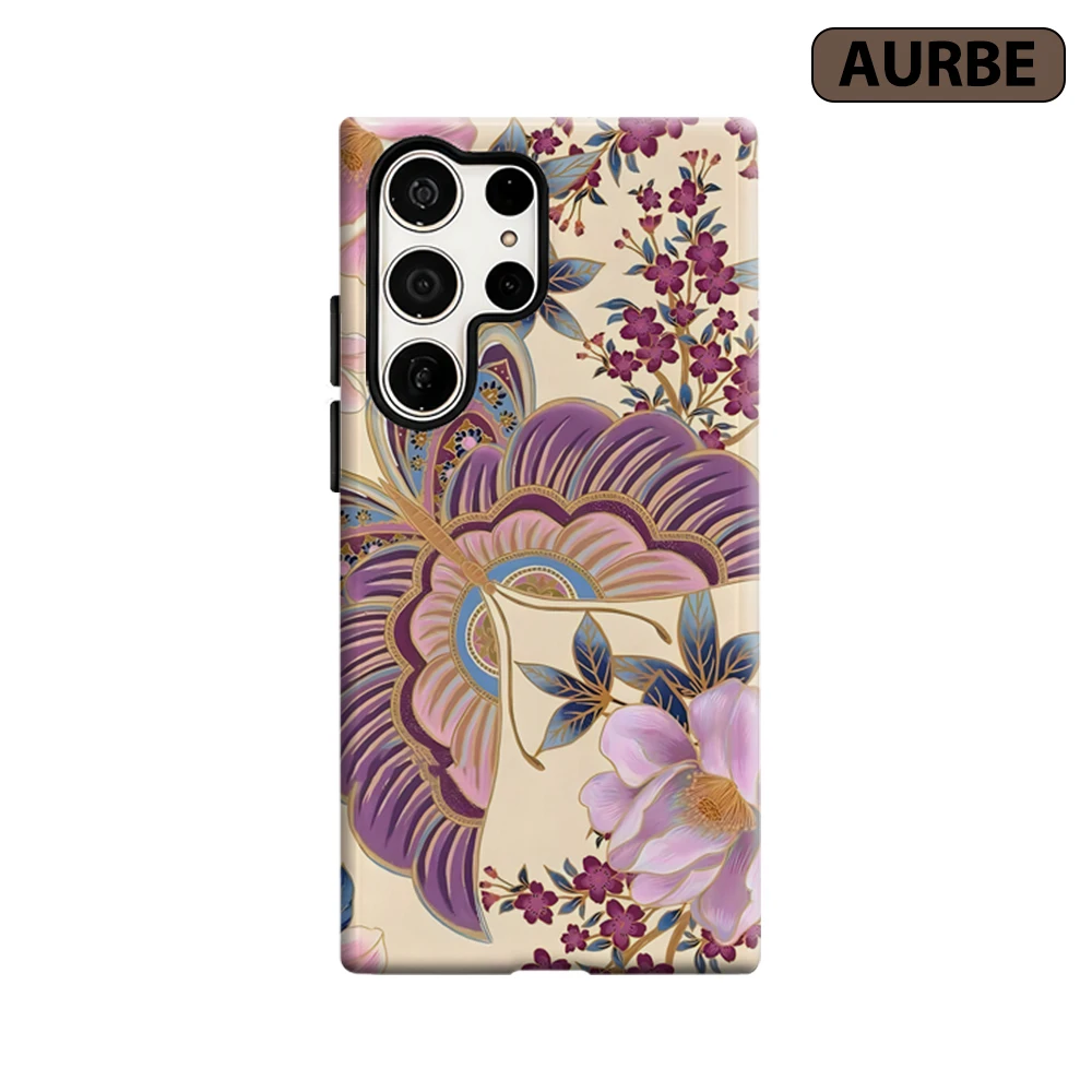 Oriental Floral Butterfly Phone Case for Samsung Galaxy S26 S25 Ultra S24 S23 Ultra Plus Shockproof Double Layer Back Cover