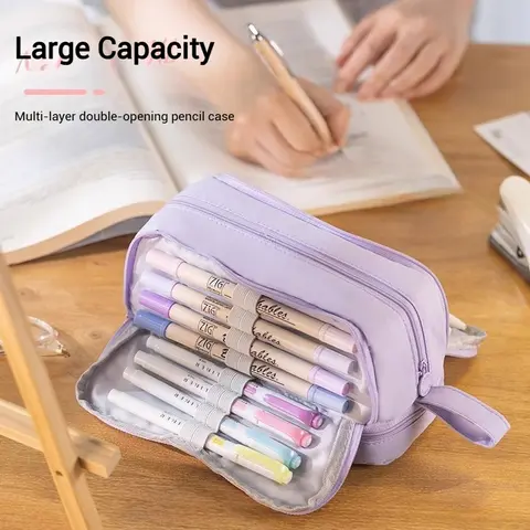 Pennfodral Pennväska med stor kapacitet Bärbar pennväska med 3 lager Gåva för kontor Skola Tillbaka till skolan Förvaringsväskor för brevpapper 10 best sales jordgubbspenna - №10