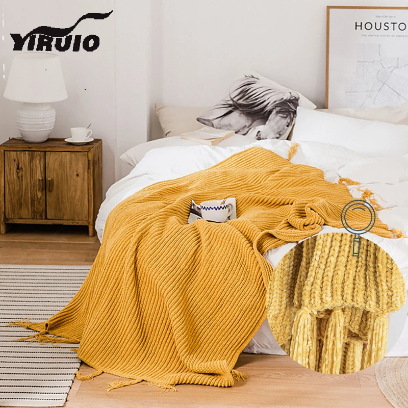 

YIRUIO Luxury Brand Design Mossstitch Blanket Chic Kawaii Fringes Decorative Tapestry Blanket Soft Warm Sofa Bed Lesiure Blanket