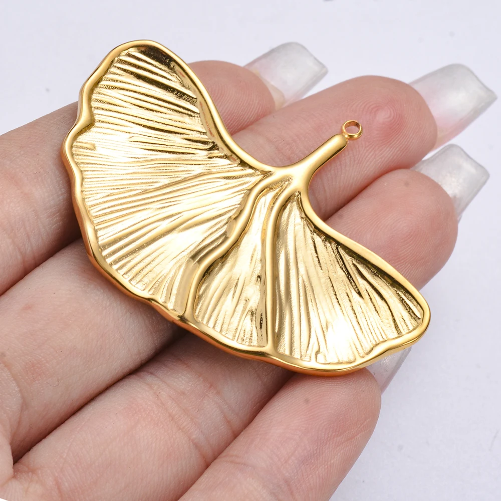 2Pcs/lot DIY Jewelry Making Earrings Findings Accessories Stainless Steel Ginkgo Biloba Golden Leaf Pendants Handmade Supplies