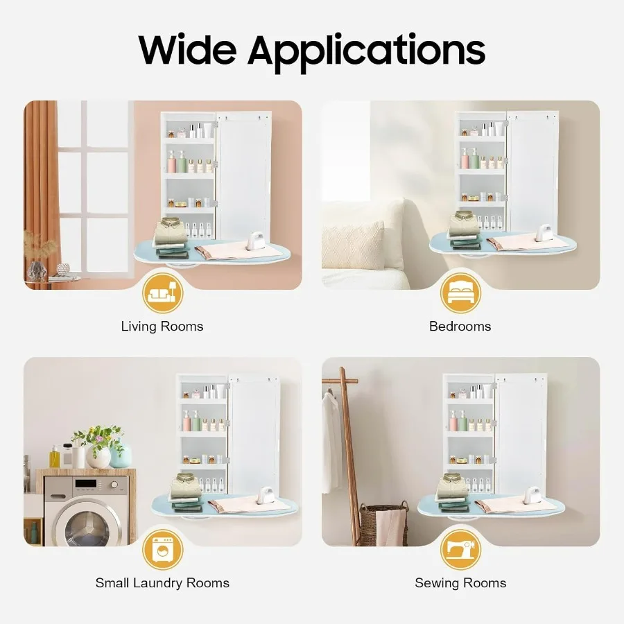 Wall Mounted Ironing Board Cabinet with Builtin 180 Swivel Foldable Design for Efficient Clothes Ironing and Storage Includes M