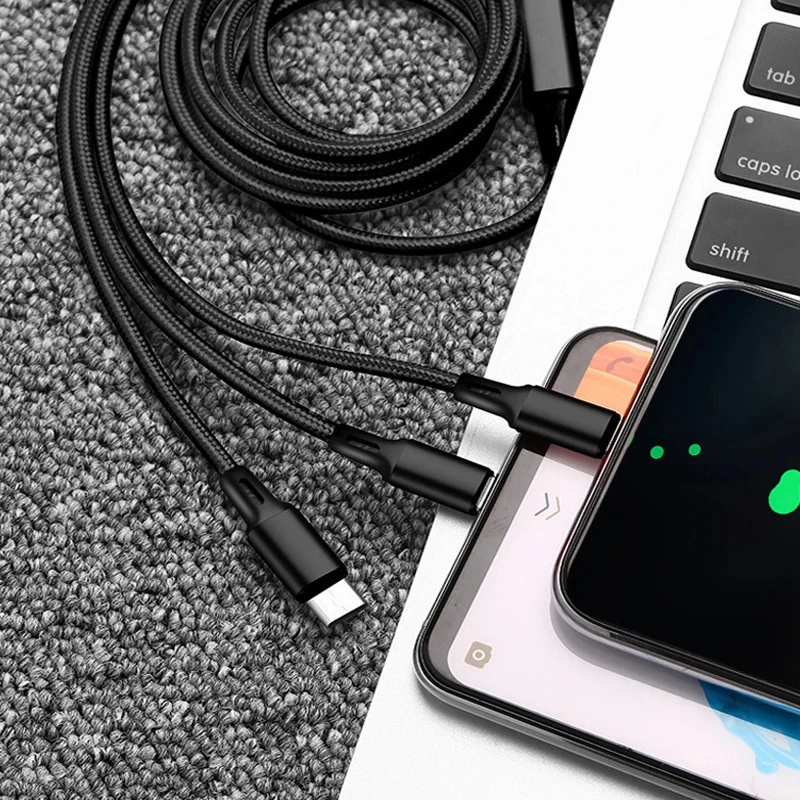 3 In 1 hızlı şarj kablosu için Xiaomi iPhone Poco mikro USB tip C şarj kablosu kablosu çok liman çoklu Usb şarj tel hattı