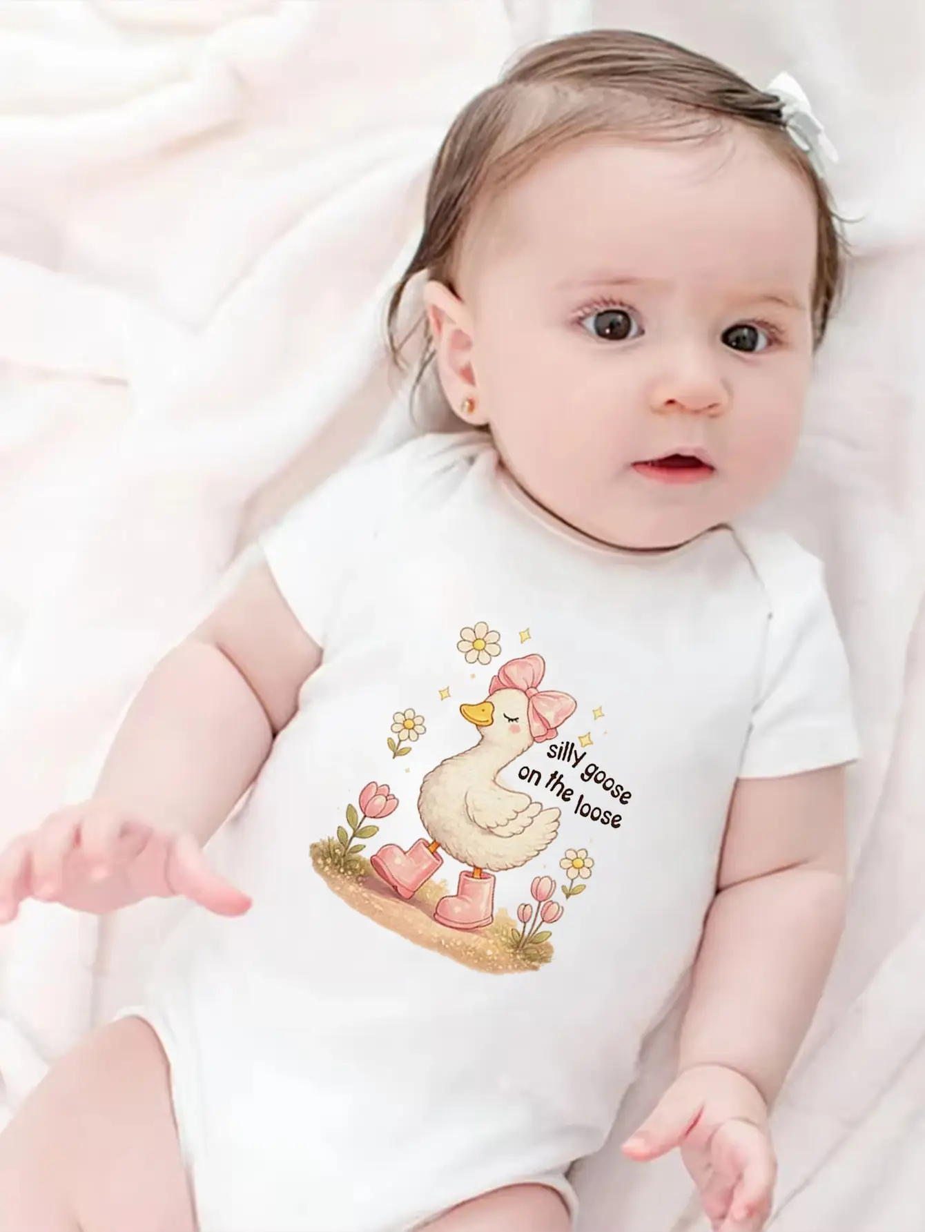 

Silly Goose on The Baby Bodysuit Cute Spring Girls Natural Baby Clothes Silly Goose Baby Romper Cute Goose Girls Tshirt
