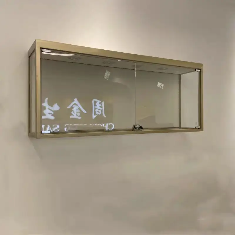 custom.Luxury Stainless Steel Jewelry Display Showcase Glass Hanging Cabinet with Light Wall Mounted Watch Display