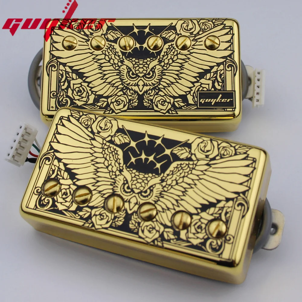 1 Set GUYKER Alnico Humbucker Pickup LP Guitar Gold Surface Gear Pattern/Eagle/Wings Chart Guitar Pickup