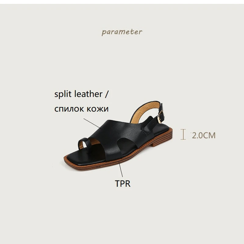 2022 Summer Women Sandals Retro Split Leather Luxury Roman Sandals Casual Flat Shoes for Women GLADIATOR Low Heel Women Shoes