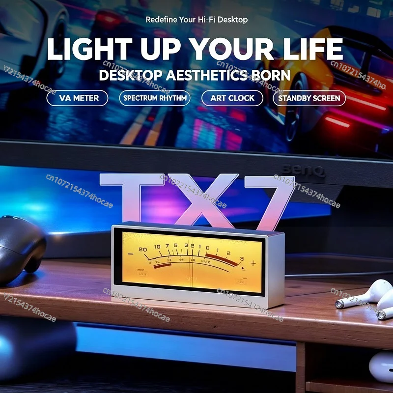 TX7 Multifunctional Spectrum Sound‑activated Rhythm Light, VU Meter & Clock, Visual Hi‑Fi Desktop Ornament, Aluminum Alloy Shell
