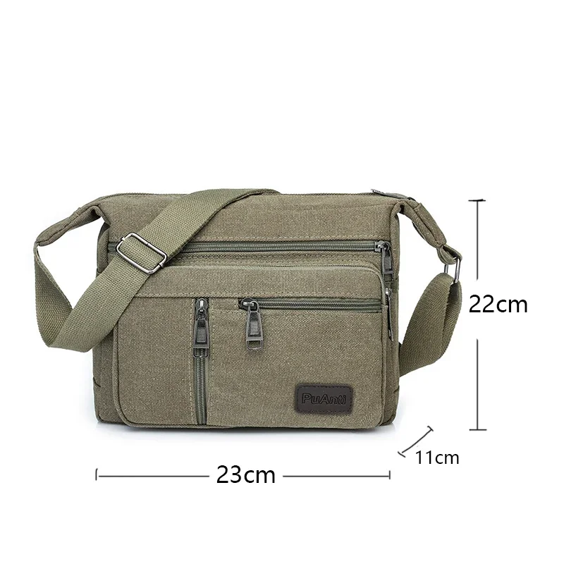 Horizontal Men\'s Canvas Shoulder Messenger Bag To Do Business Collection Wallet Travel Bag Mobile Phone Bag Men\'s Shoulder Bag