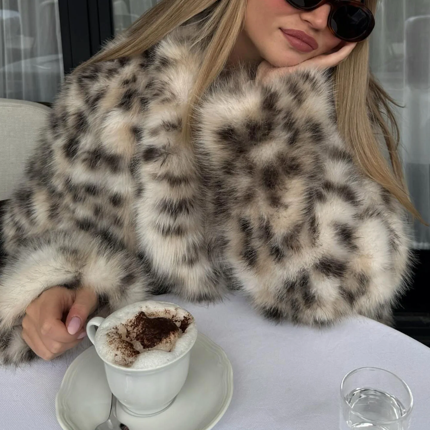 패셔너블한 레오파드 프린트 인조 모피 코트 롱 플러스 여성용 슬레 가을 2025 신상품 엘리 유스 스탠드 핏