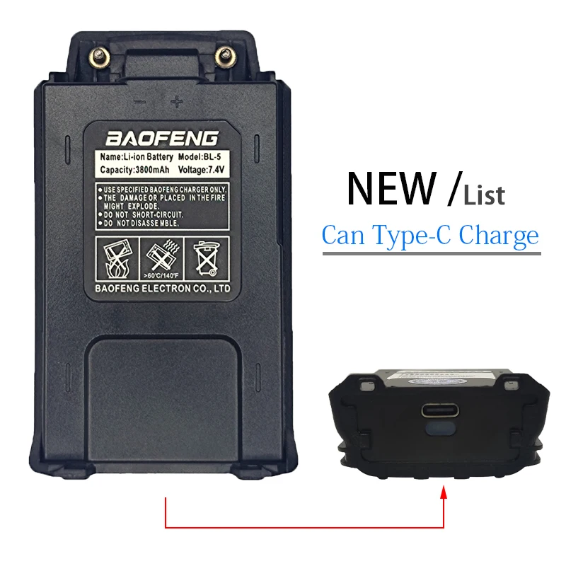 Baofeng baterai Walkie Talkie UV-5R, baterai 7.4v 3800mAh baterai besar untuk baofeng uv5r baterai UV-5RA UV-5RE DM-5R UV5RE pengisi daya USB