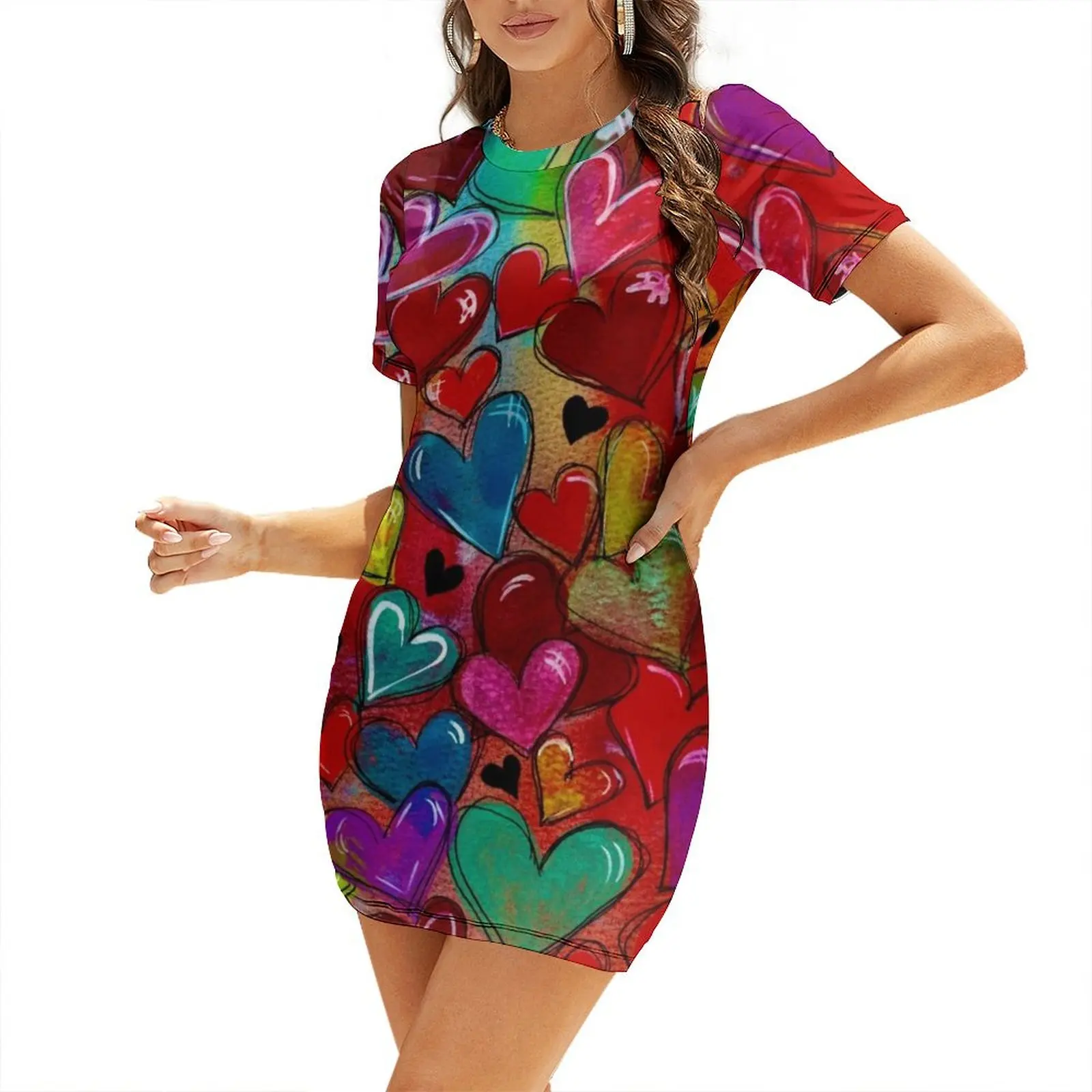 

Hearts Colliding in Jewel Tones! Short Sleeved Dress womens dress Dresses Dress